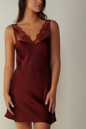 Dámské Spodní Prádlo Intimissimi Romantic Life Silk Chemise Tmavě Červené | CZ ZG4127