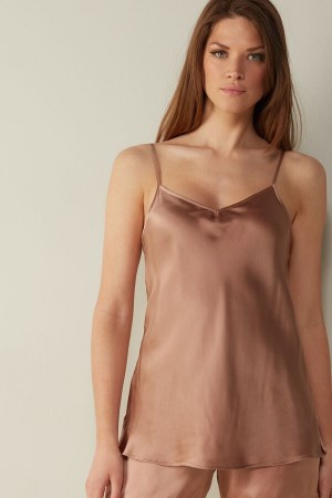 Dámské Tílko Intimissimi Silk Satin with V-neckline Růžové | CZ RW4352