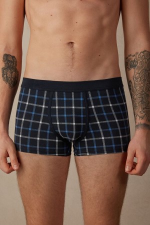 Pánské Boxer Intimissimi Blue Checkered in Stretch Supima® Bavlněné Blankyt | CZ RW3416