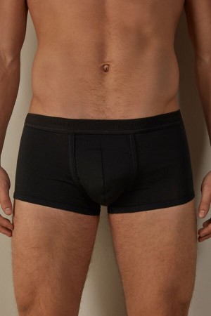 Pánské Boxer Intimissimi Stretch Supima® Bavlněné Shorts with Logo Detail Černé Černé | CZ MA3420