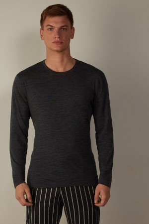 Pánské Dlouhým Rukávem Intimissimi Crew-Neck Merino-Vlna Top Šedé | CZ JJ3118