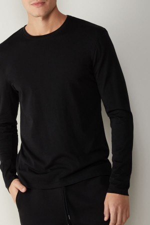 Pánské Dlouhým Rukávem Intimissimi Crew-Neck Merino-Vlna Top Černé | CZ MA3109