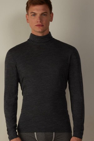 Pánské Dlouhým Rukávem Intimissimi High-Neck Merino-Vlna Top Šedé | CZ HK3120