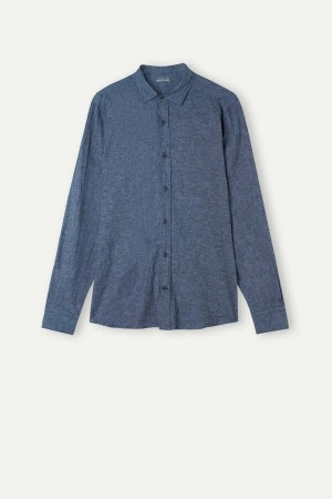 Pánské Dlouhým Rukávem Intimissimi Linen and Bavlněné Shirt Blankyt | CZ OR3100