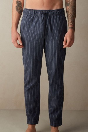 Pánské Kalhoty Intimissimi Full Length in Denim Pinstripe Patterned Brushed Cloth Blankyt | CZ WY3081