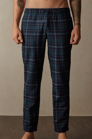 Pánské Pyžama Intimissimi Full Length Pants in Green and Blue Plaid Brushed Cloth Zelene Blankyt | CZ MA3180