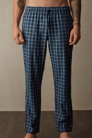 Pánské Pyžama Intimissimi Full Length Pants in Check Patterned Brushed Cloth Blankyt | CZ WY3178