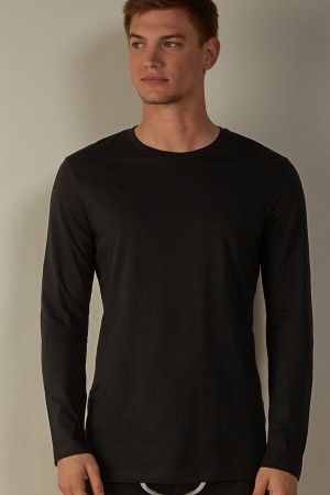 Pánské Pyžama Intimissimi Long-Sleeve Supima® Bavlněné Top Černé | CZ NB3155