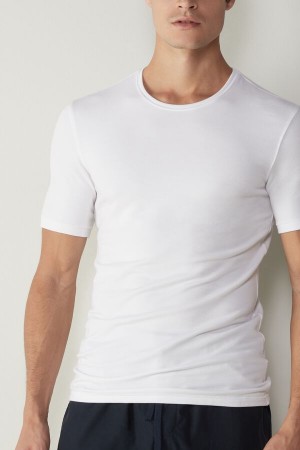 Pánské Tričko Intimissimi Krátké-Sleeve Modal-Cashmere Bílé | CZ EX3062