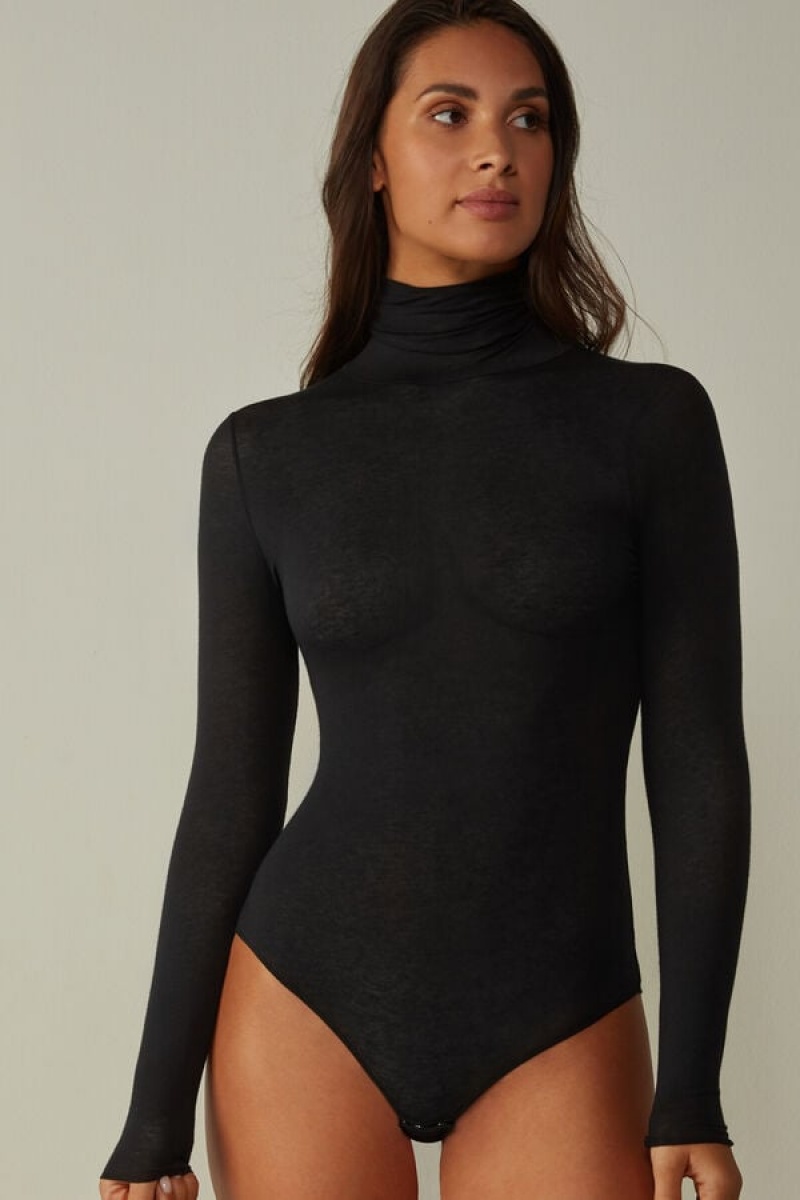 Dámské Body Intimissimi High Collar in Modal Ultralight with Cashmere Černé | CZ RW4404