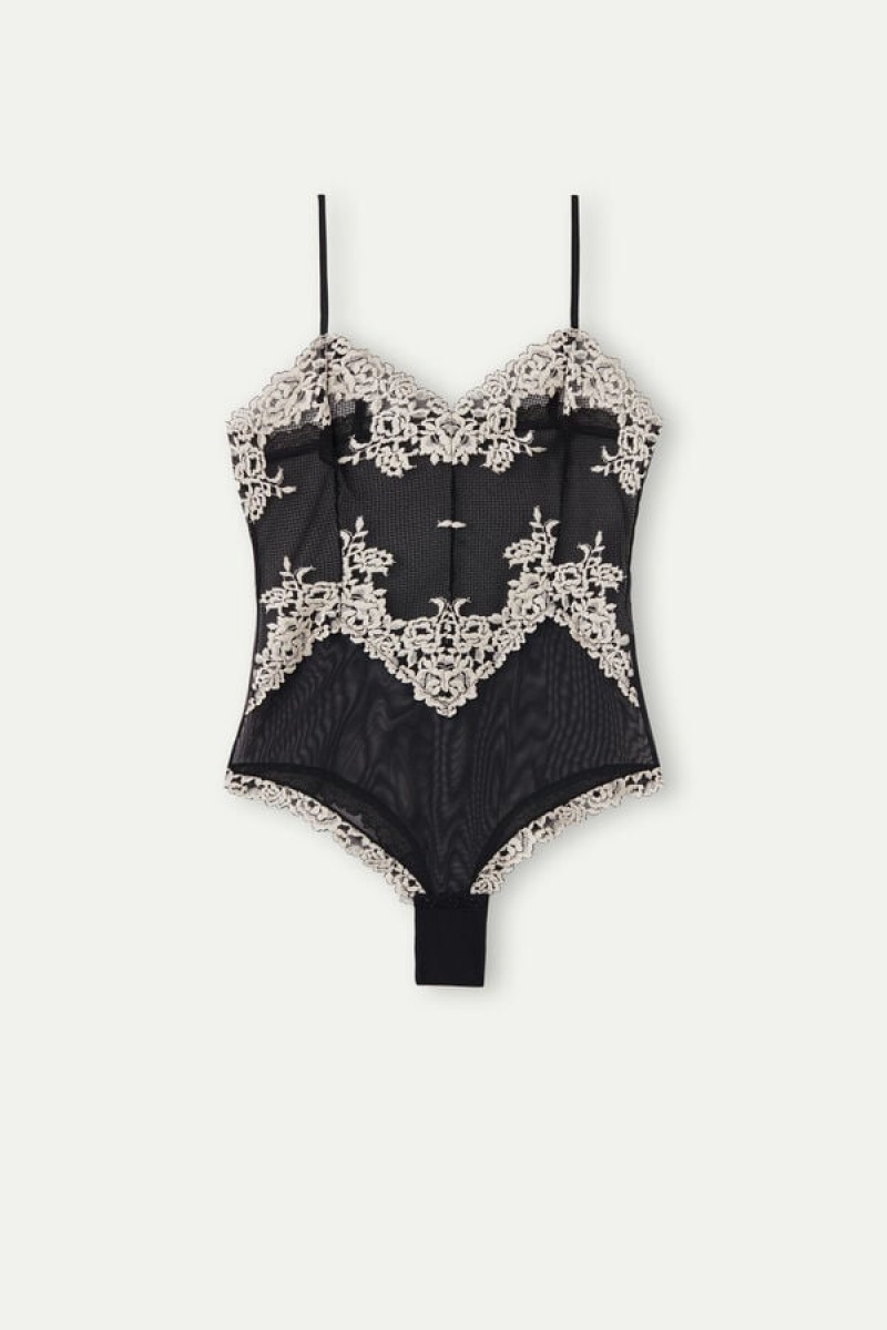 Dámské Body Intimissimi Pretty Flowers Tulle and Krajkové Černé Bílé | CZ SO4188