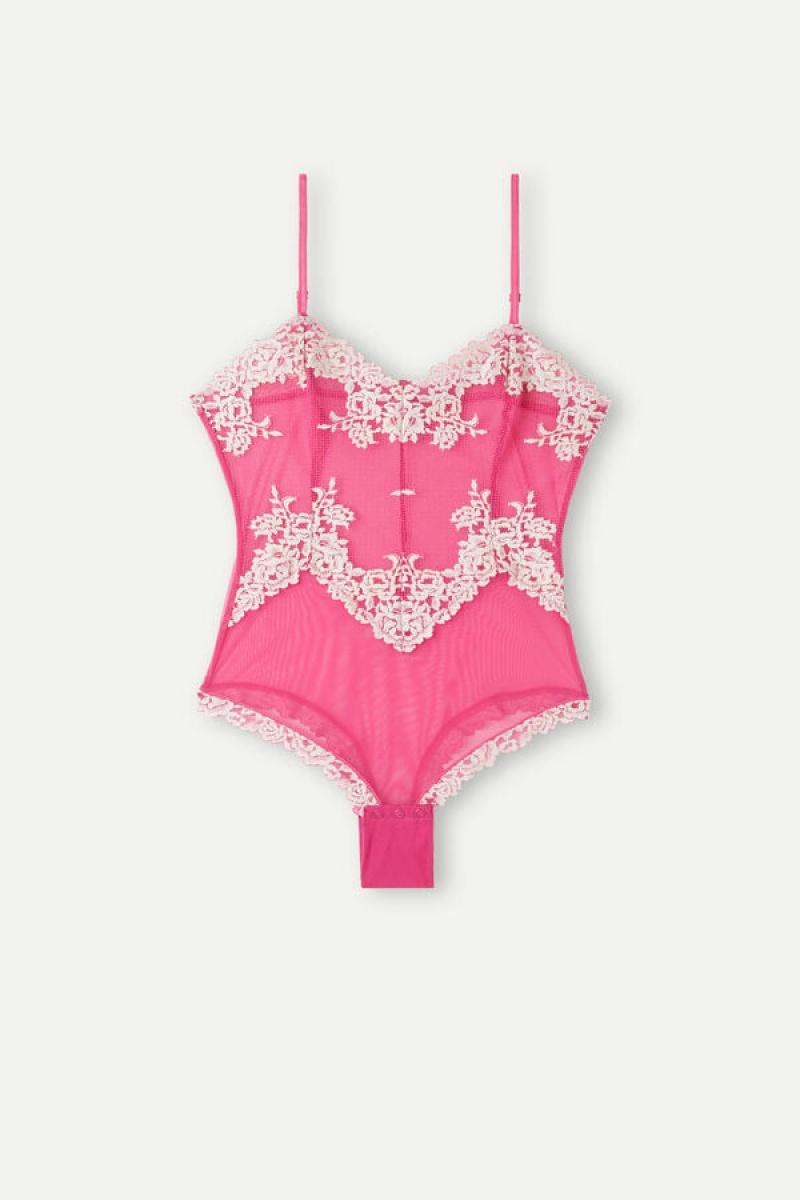 Dámské Body Intimissimi Pretty Flowers Tulle and Krajkové Růžové Bílé | CZ CE4177