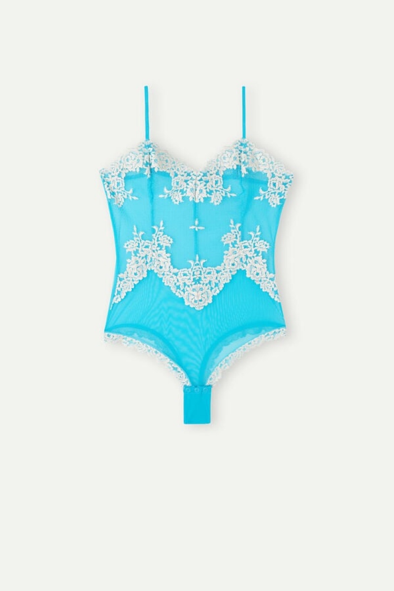 Dámské Body Intimissimi Pretty Flowers Tulle and Krajkové Tyrkysové Bílé | CZ BC4175