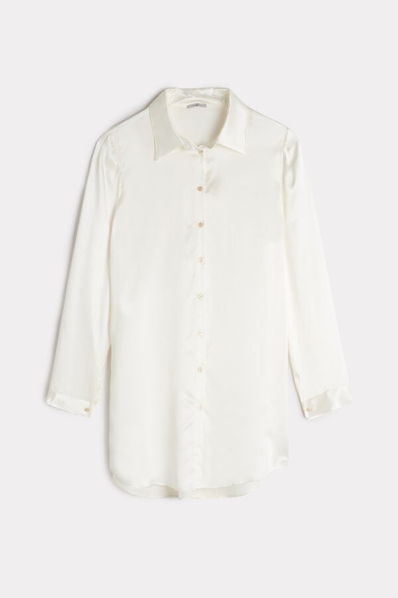 Dámské Dlouhým Rukávem Intimissimi Silk Shirt Bílé | CZ WY4250