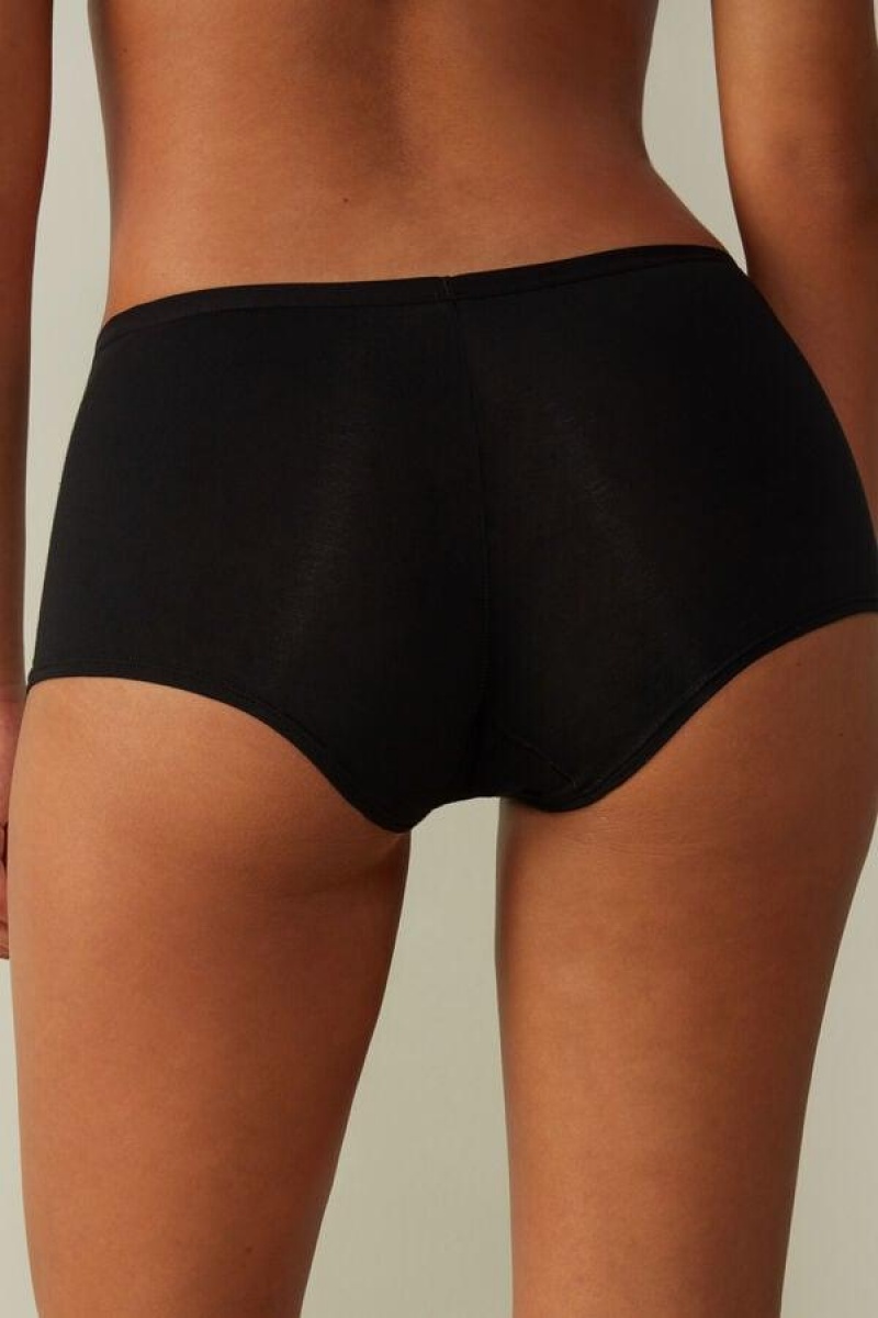 Dámské Kalhotky Intimissimi Bavlněné Boyshorts Černé | CZ HK3716