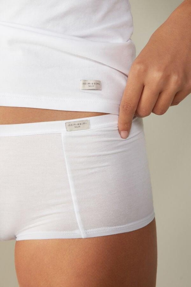 Dámské Kalhotky Intimissimi Bavlněné Boyshorts Bílé | CZ HK3715