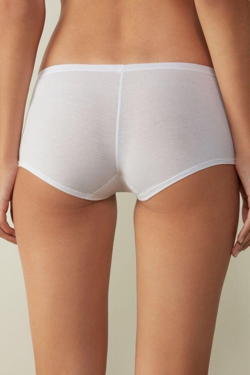 Dámské Kalhotky Intimissimi Bavlněné Boyshorts Bílé | CZ HK3715