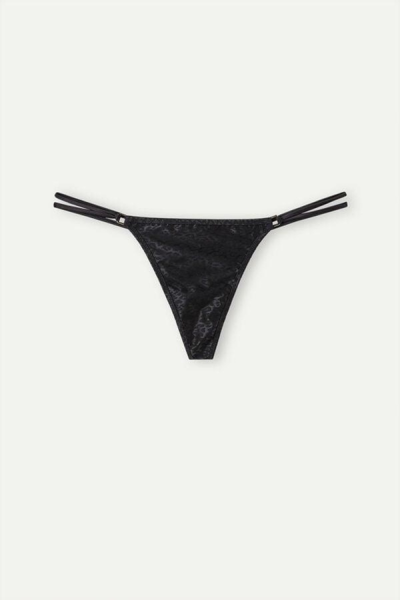 Dámské Kalhotky Intimissimi Cool Minimal String Tanga Černé | CZ MA3809