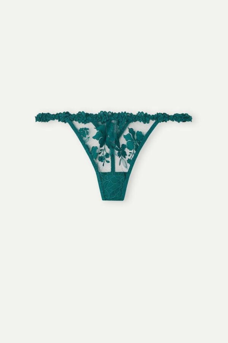 Dámské Kalhotky Intimissimi In Full Bloom String Tanga Zelene | CZ GL3787