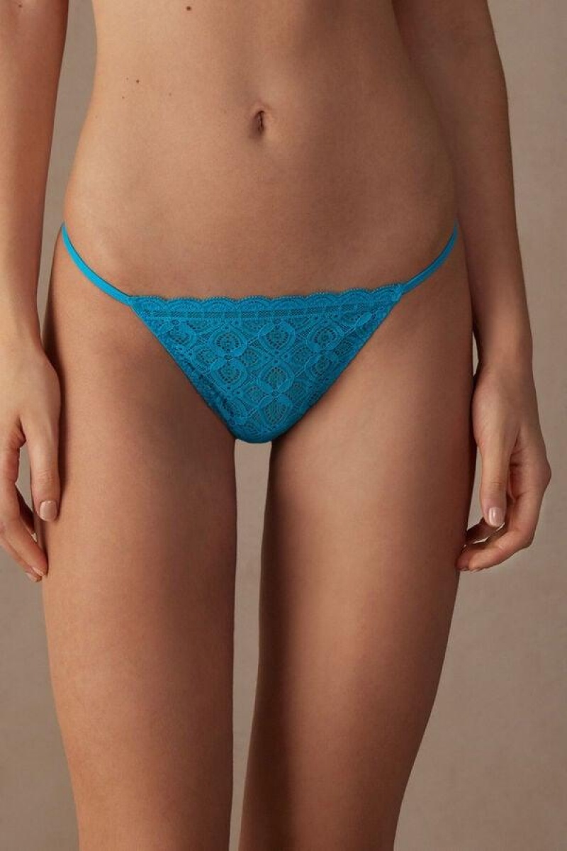 Dámské Kalhotky Intimissimi Krajkové String Tanga Tyrkysové | CZ OR3800