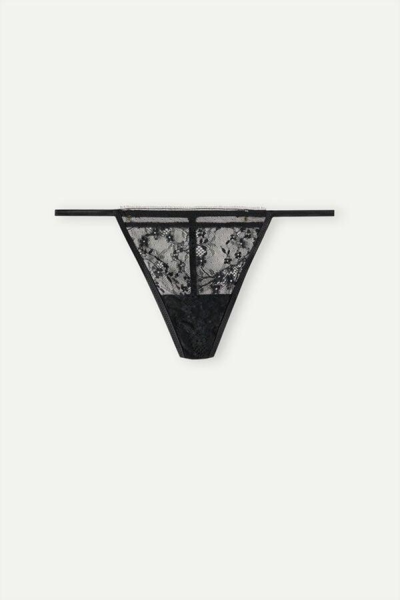 Dámské Kalhotky Intimissimi Luxury Treats String Tanga Černé | CZ DN3789