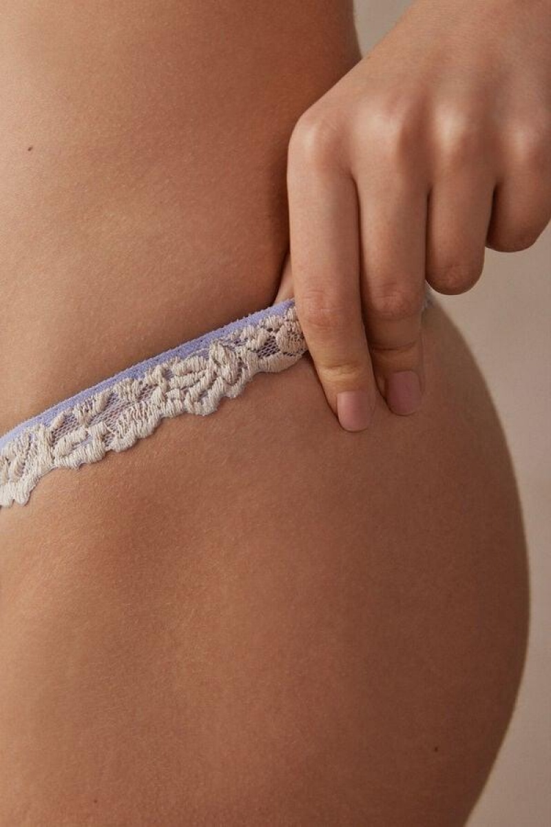 Dámské Kalhotky Intimissimi Pretty Flowers String Tanga Levandule Bílé | CZ CE3813