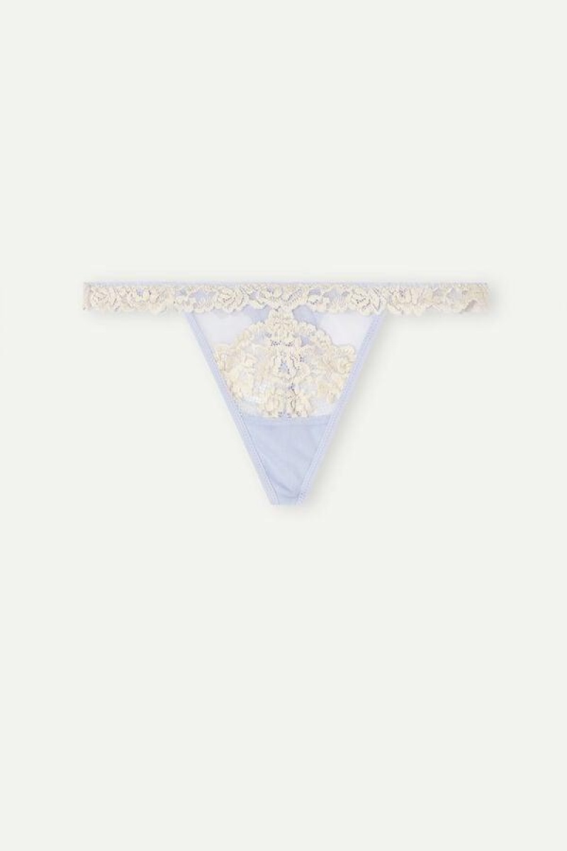 Dámské Kalhotky Intimissimi Pretty Flowers String Tanga Levandule Bílé | CZ CE3813