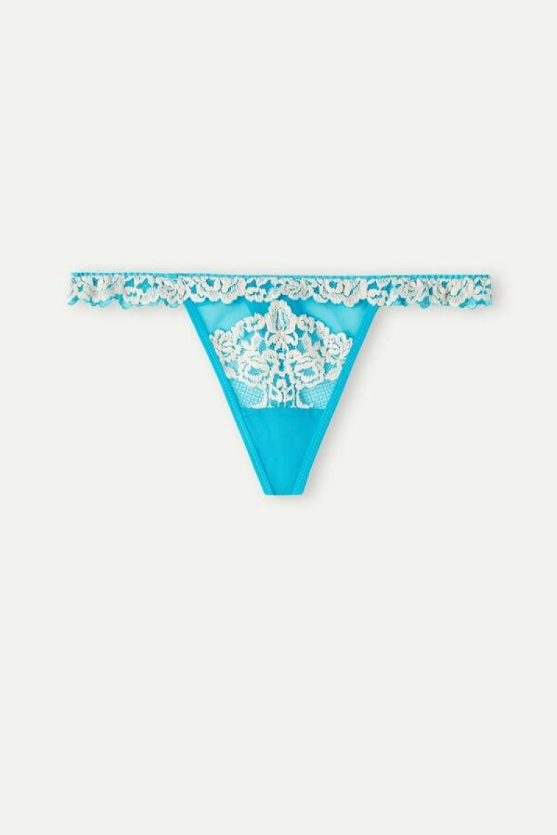 Dámské Kalhotky Intimissimi Pretty Flowers String Tanga Tyrkysové Bílé | CZ VD3812