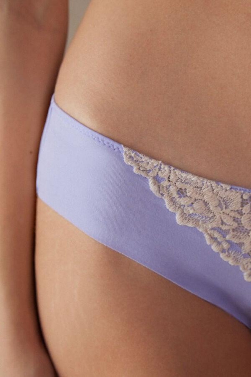 Dámské Kalhotky Intimissimi Pretty Flowers Seamless Bavlněné Levandule Bílé | CZ OR3696