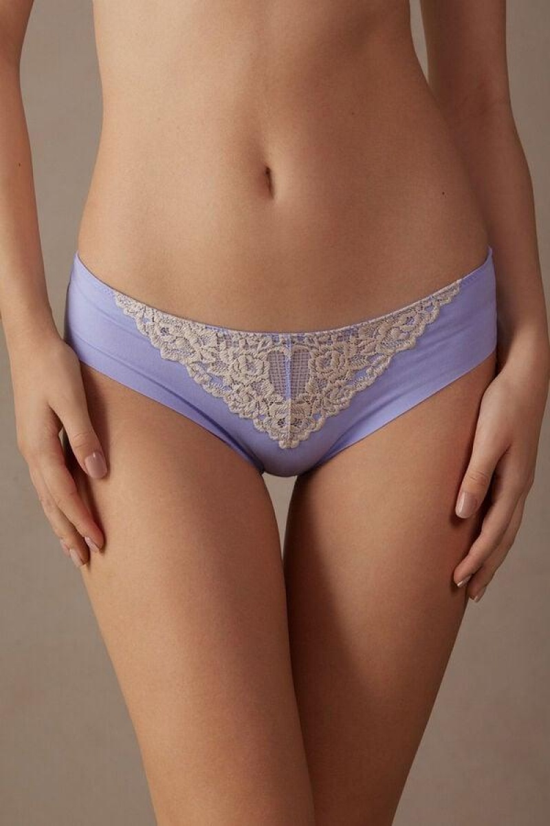 Dámské Kalhotky Intimissimi Pretty Flowers Seamless Bavlněné Levandule Bílé | CZ OR3696