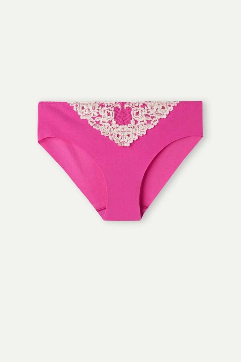 Dámské Kalhotky Intimissimi Pretty Flowers Seamless Bavlněné Růžové Bílé | CZ FM3691