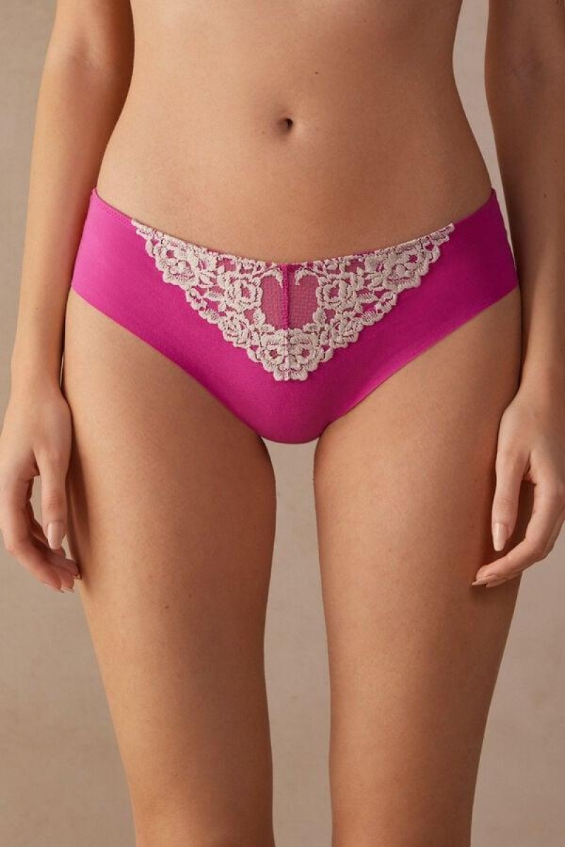 Dámské Kalhotky Intimissimi Pretty Flowers Seamless Bavlněné Růžové Bílé | CZ FM3691