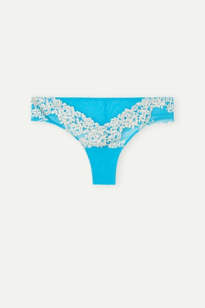 Dámské Kalhotky Intimissimi Pretty Flowers Brazilian Tyrkysové Bílé | CZ SO3582