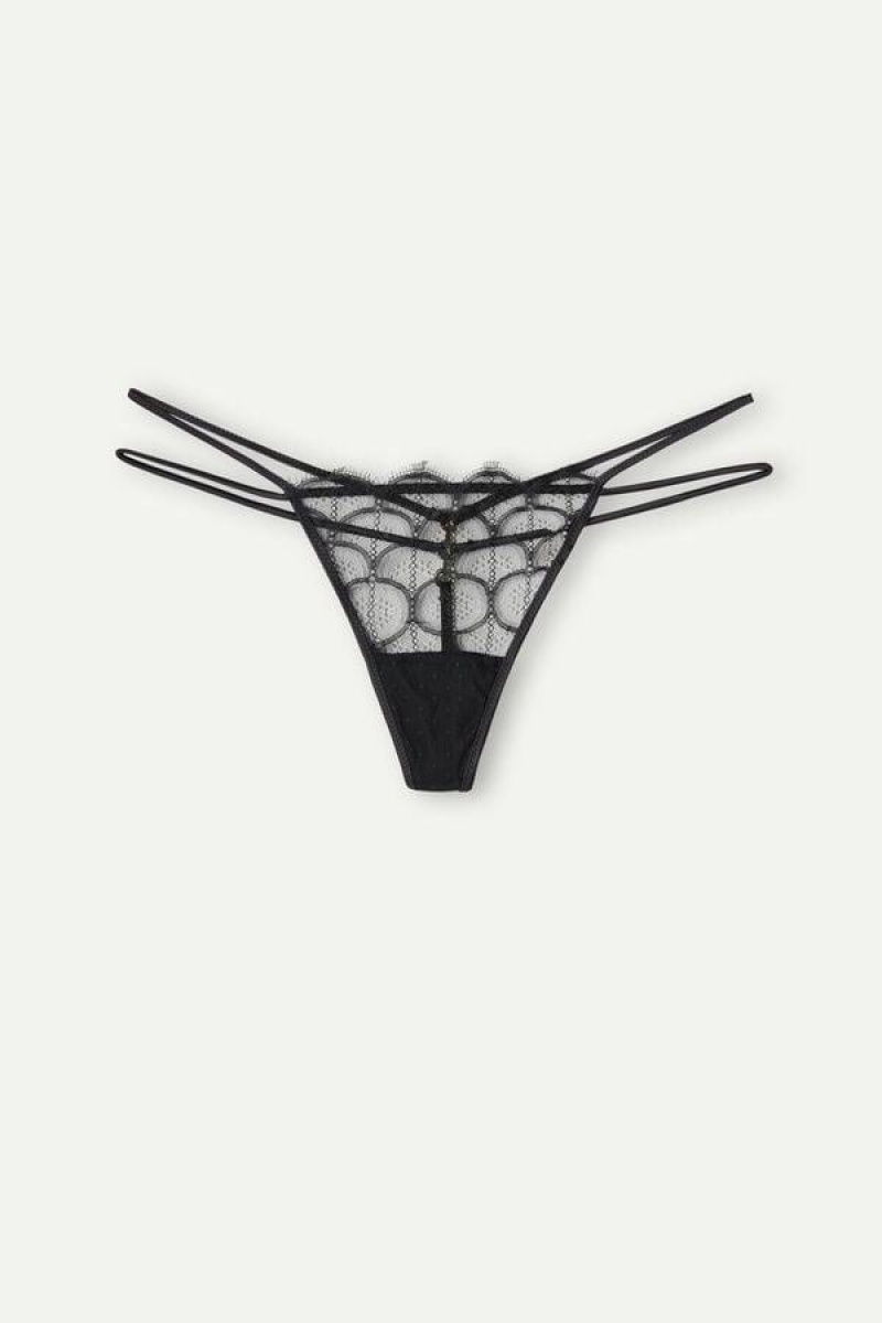 Dámské Kalhotky Intimissimi Pure Charme String Tanga Černé | CZ QZ3808