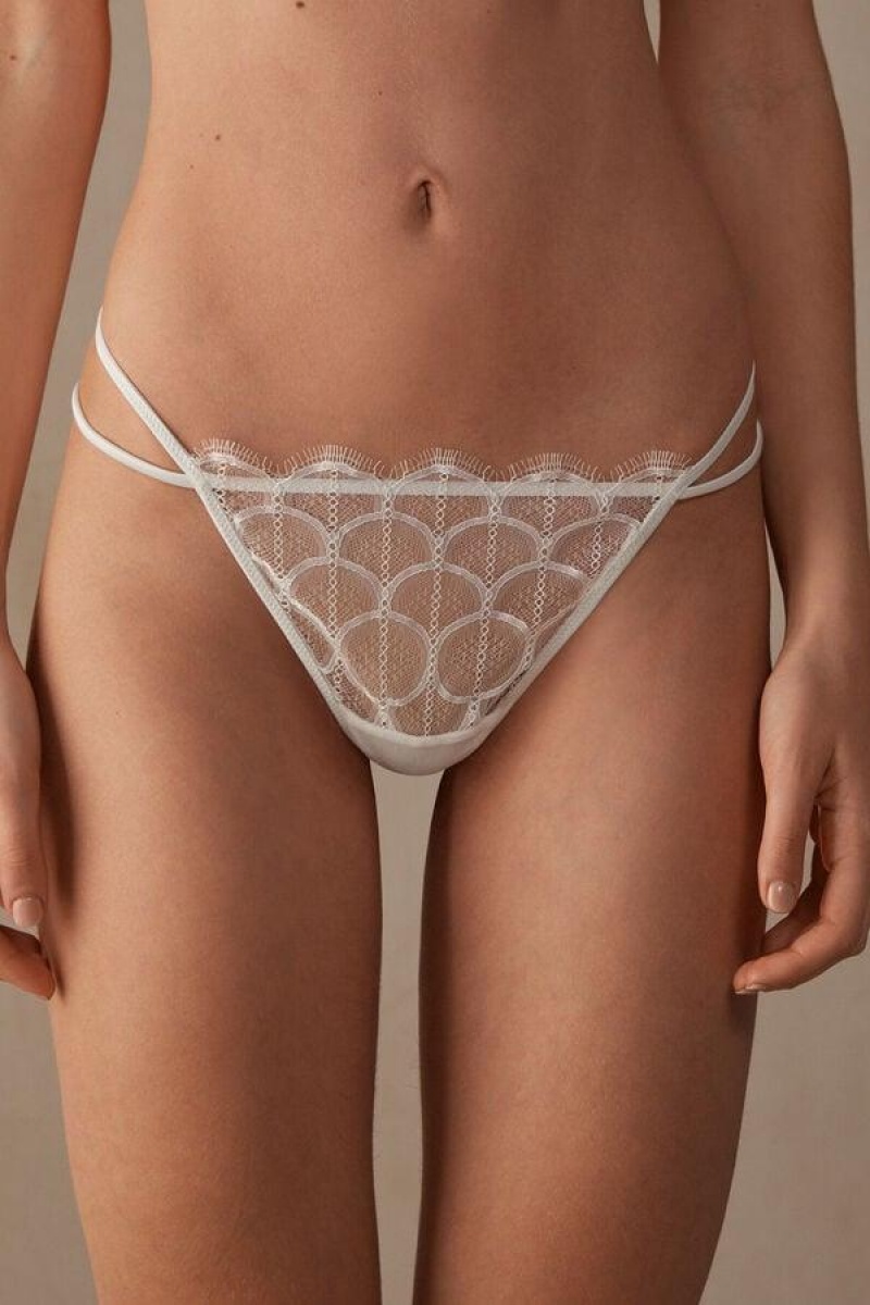 Dámské Kalhotky Intimissimi Pure Charme String Tanga Bílé | CZ IS3801