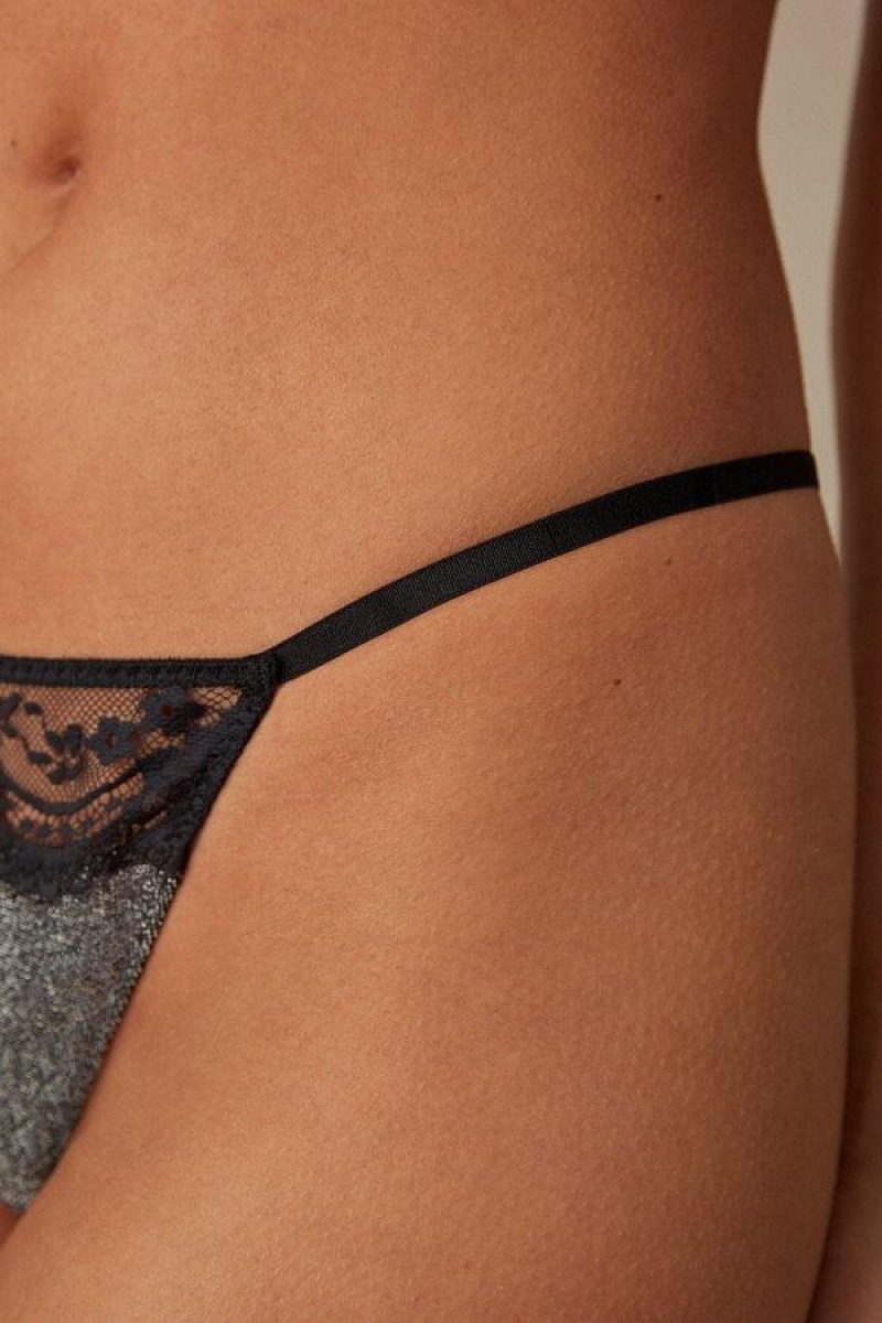 Dámské Kalhotky Intimissimi Shimmer All Night String Tanga Stříbrné | CZ FM3795