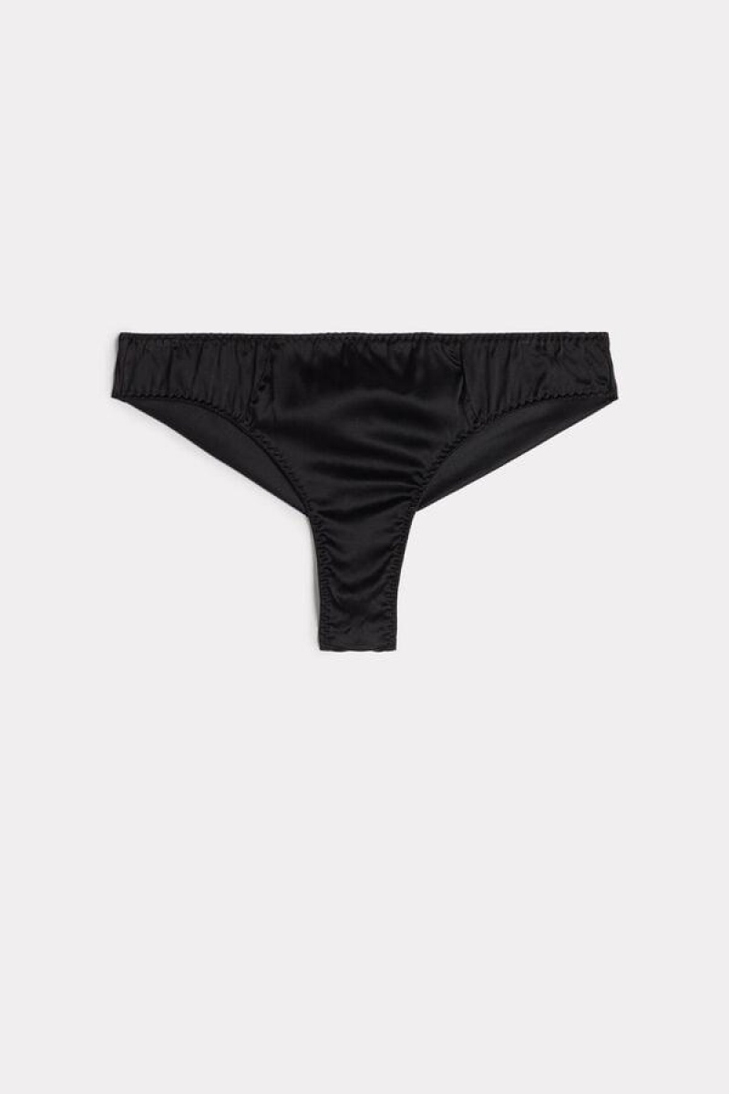 Dámské Kalhotky Intimissimi Silk Cheeky Briefs Černé | CZ VD3500