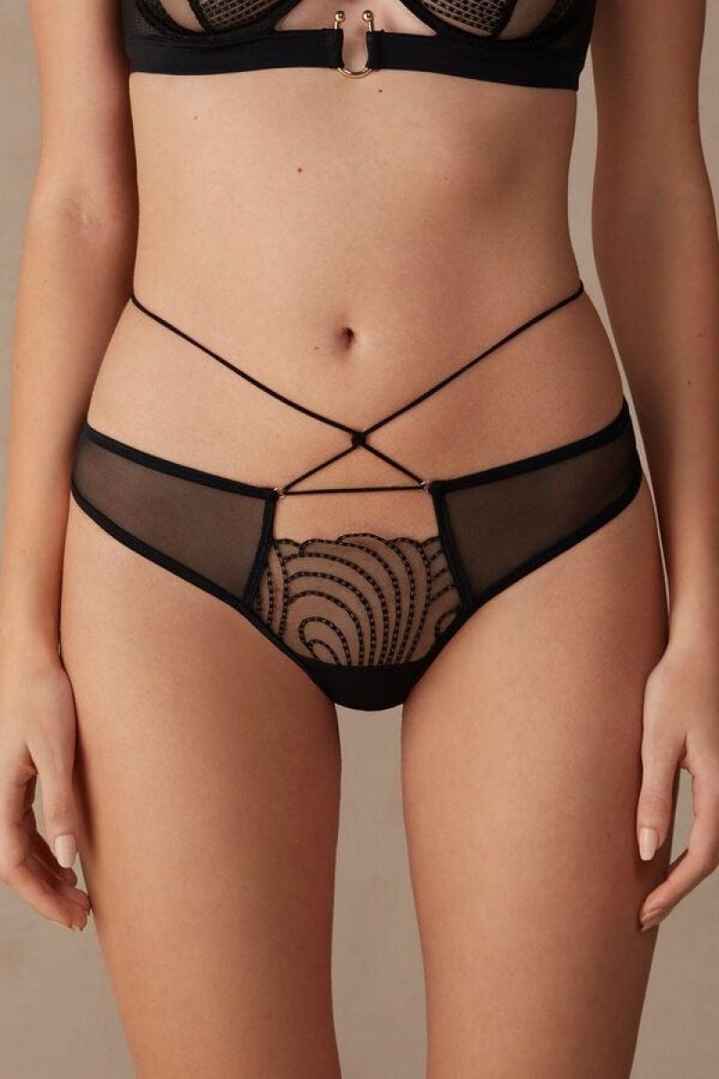 Dámské Kalhotky Intimissimi Steal the Show Tanga Černé | CZ DN3796