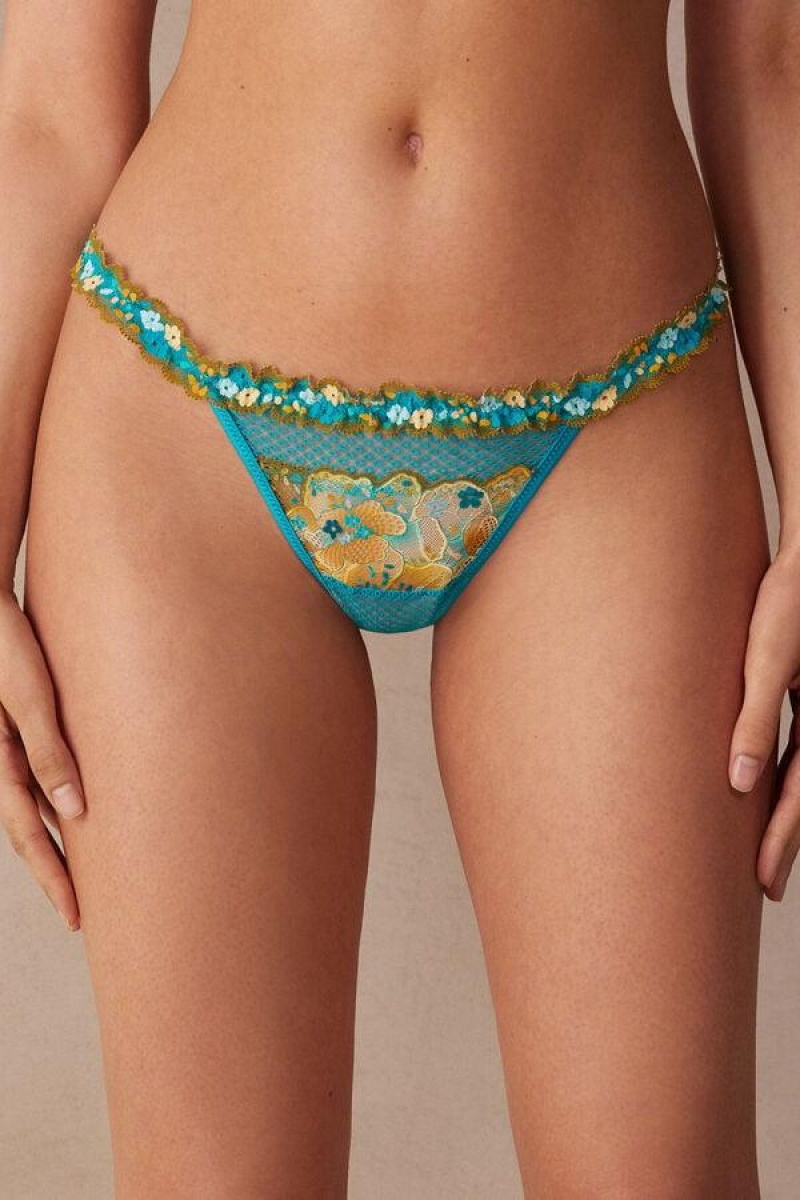 Dámské Kalhotky Intimissimi Summer Vibes String Tanga Tyrkysové Blankyt | CZ SO3824