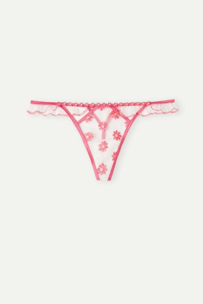 Dámské Kalhotky Intimissimi Sweet Like Daisies ‘80s Style Tanga Fuchsie Růžové Bílé | CZ FM3822