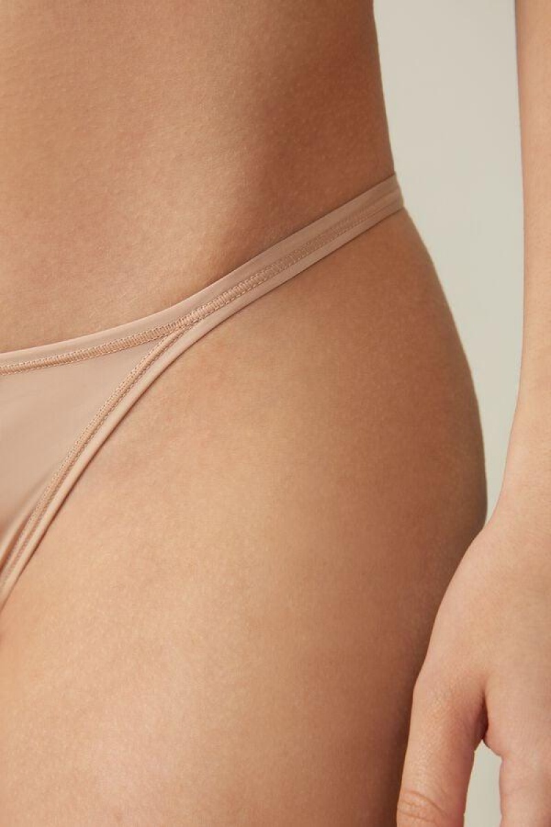 Dámské Kalhotky Intimissimi Tanga with Ultralight Microfiber Straps Béžový | CZ XF3762