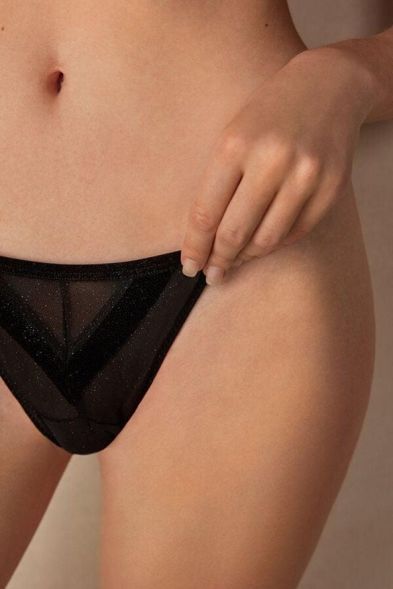 Dámské Kalhotky Intimissimi Under the Stars String Tanga Černé | CZ GL3794