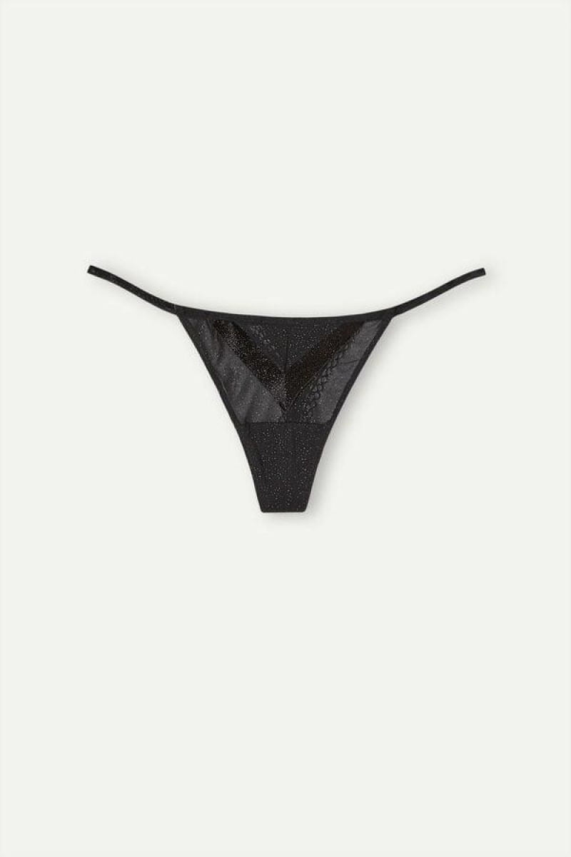 Dámské Kalhotky Intimissimi Under the Stars String Tanga Černé | CZ GL3794