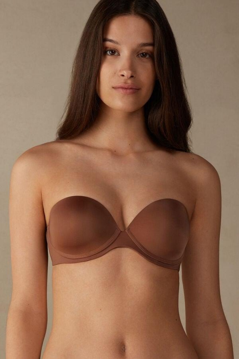 Dámské Podprsenky Intimissimi Anna Bandeau in Ultralight Microfiber Tmavě Béžový | CZ QZ4846