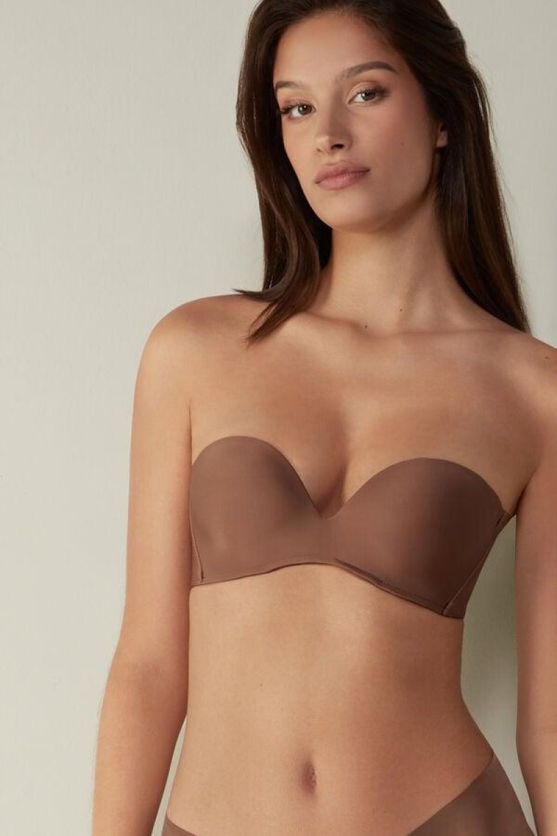 Dámské Podprsenky Intimissimi Daila Ultralight Microfiber Bandeau Tmavě Béžový | CZ HK4849