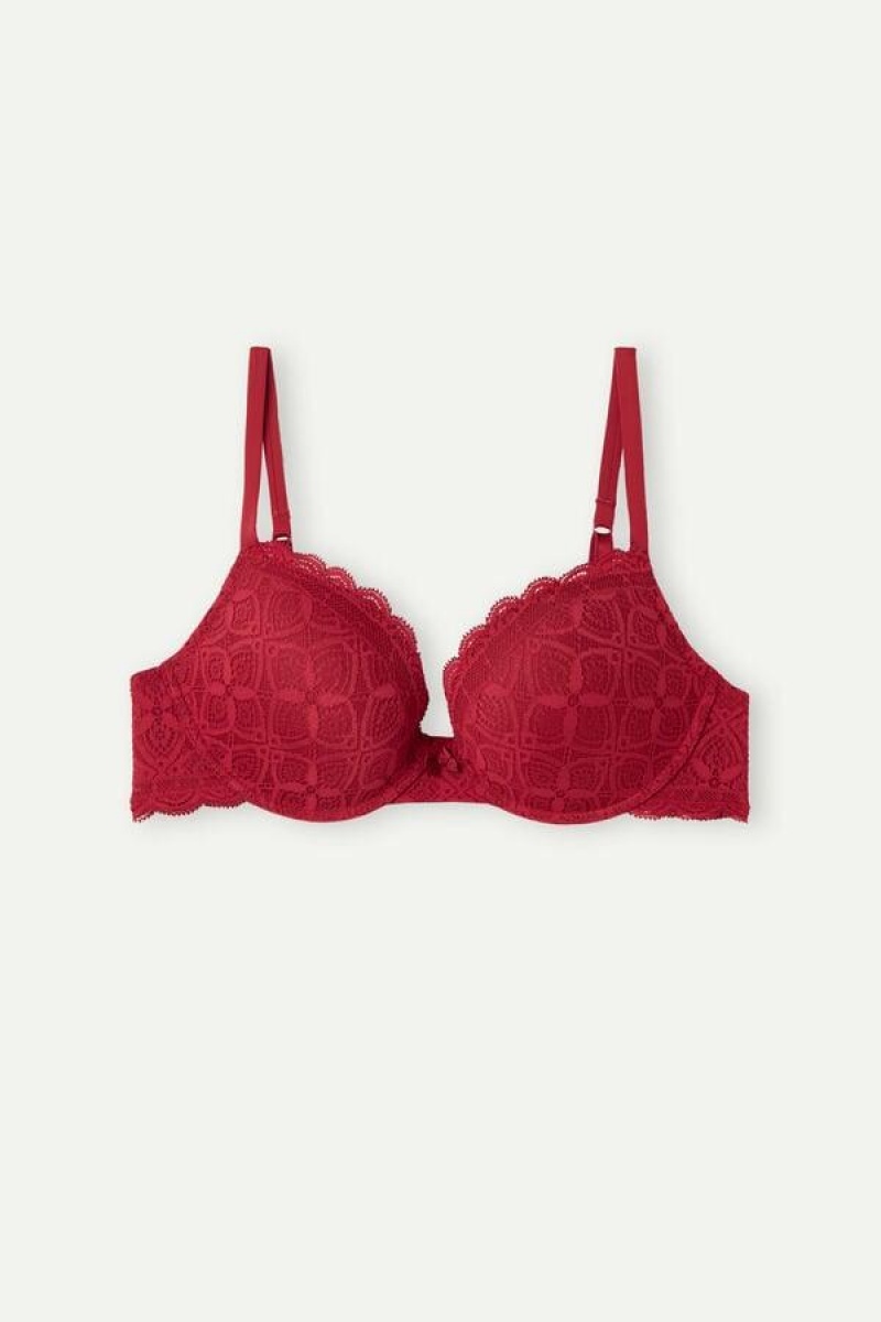 Dámské Podprsenky Intimissimi Elettra Super Push-up in Krajkové Červené | CZ VD4748