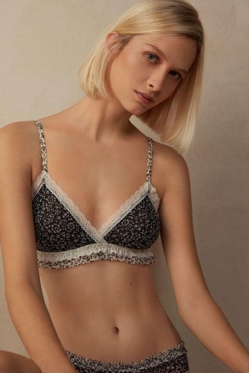 Dámské Podprsenky Intimissimi Emma A Floral Affair Triangle Černé | CZ QZ4896