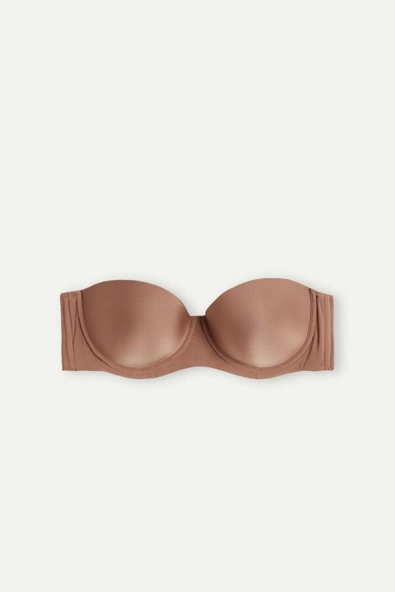 Dámské Podprsenky Intimissimi Giada Microfiber Bandeau Tmavě Béžový | CZ NB4948