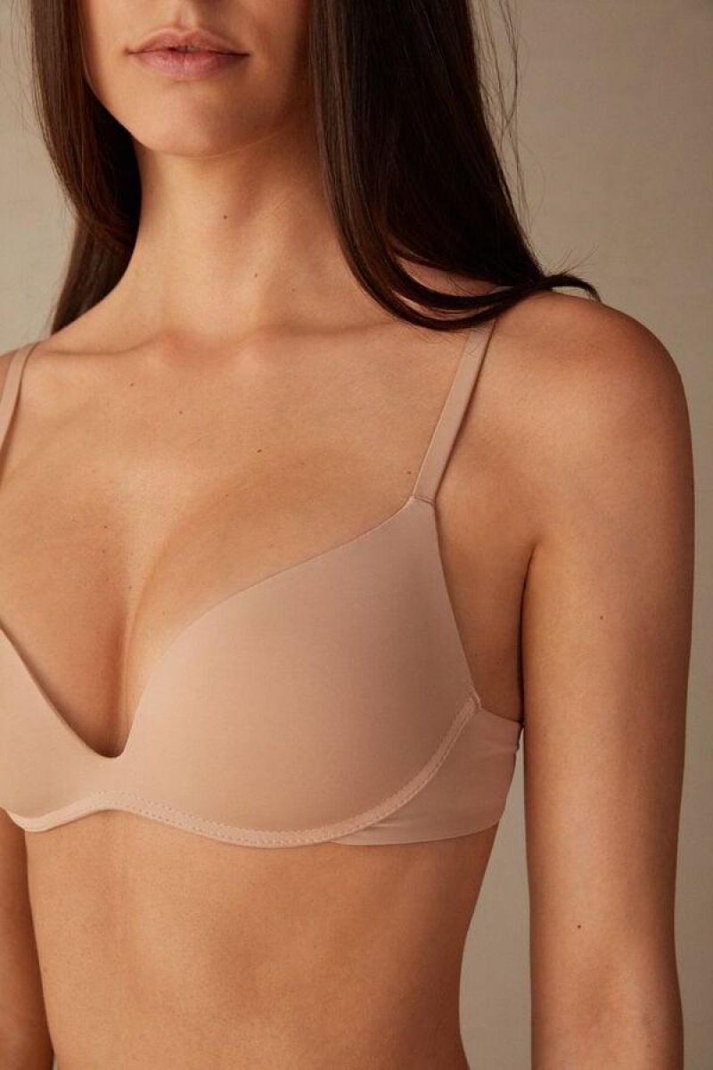 Dámské Podprsenky Intimissimi Gioia B Cup Microfiber Super Push-Up Béžový | CZ LH4700