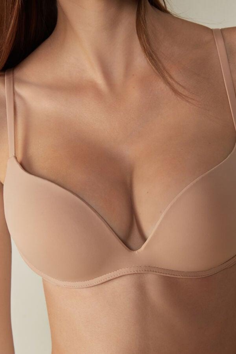 Dámské Podprsenky Intimissimi Gioia B Cup Microfiber Super Push-Up Béžový | CZ LH4700